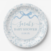 Blue Bow Baby shower Boy Papieren Bordje (Voorkant)