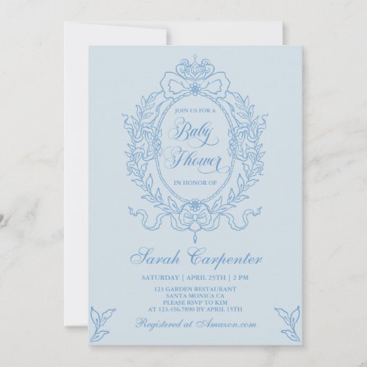 Blue Bow Baby shower Boy Uitnodiging (Voorkant)