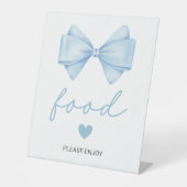 Blue Bow Baby shower eten Reclamebord Met Voetstuk (Voorkant)