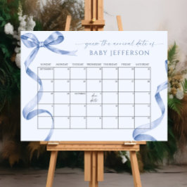 Blue Bow Baby shower Guess Vervaldatum Kalender Po Poster