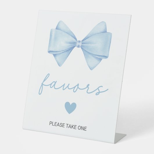 Blue Bow Baby shower gunsten Reclamebord Met Voetstuk (Voorkant)