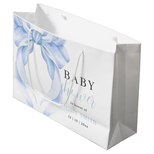 Blue Bow Baby shower Invitation, Blue Coquette Groot Cadeauzakje (Voorkant Gekanteld)