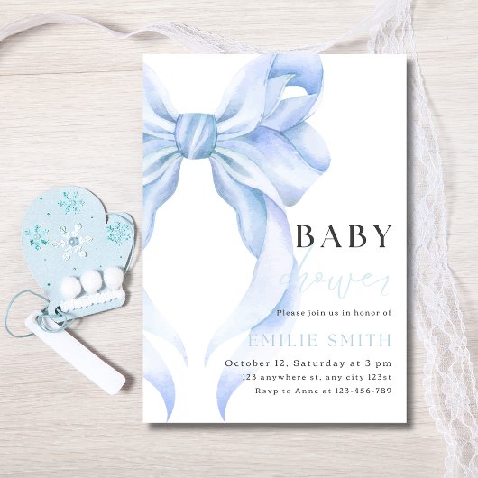 Blue Bow Baby shower Invitation, Blue Coquette Kaart