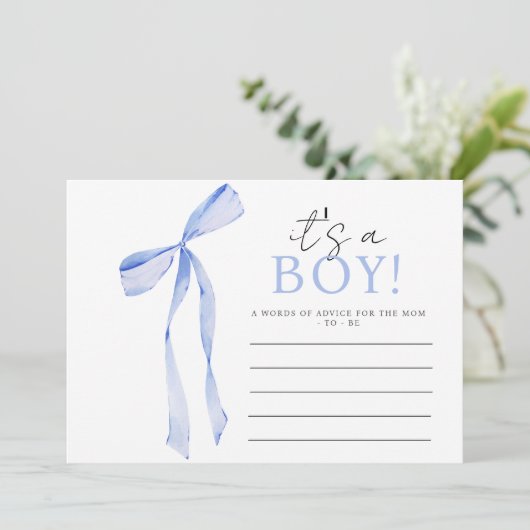 Blue Bow Baby shower Invitation, Jongen Baby showe Advieskaart (Staand voorkant)