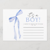 Blue Bow Baby shower Invitation, Jongen Baby showe Advieskaart (Voorkant)