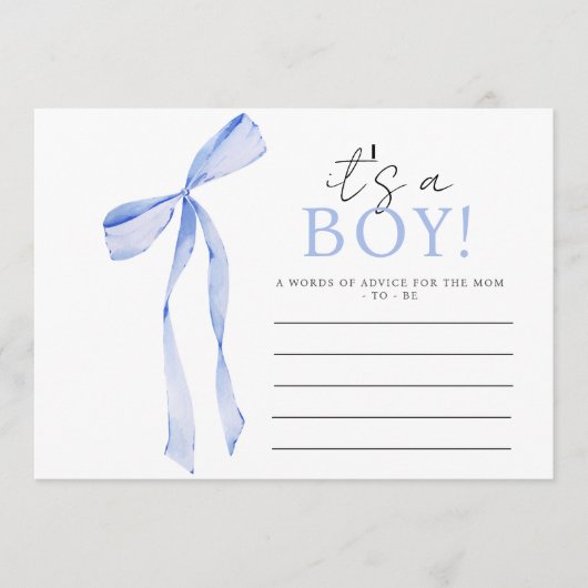 Blue Bow Baby shower Invitation, Jongen Baby showe Advieskaart (Voorkant)