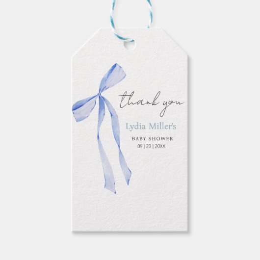 Blue Bow Baby shower Invitation, Jongen Baby showe Cadeaulabel (Voorkant)