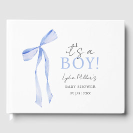 Blue Bow Baby shower Invitation, Jongen Baby showe Gastenboek
