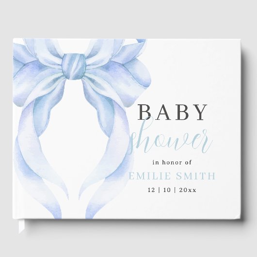 Blue Bow Baby shower Invitation, Jongen Baby showe Gastenboek (Voorkant)