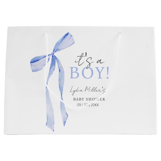 Blue Bow Baby shower Invitation, Jongen Baby showe Groot Cadeauzakje (Voorkant)