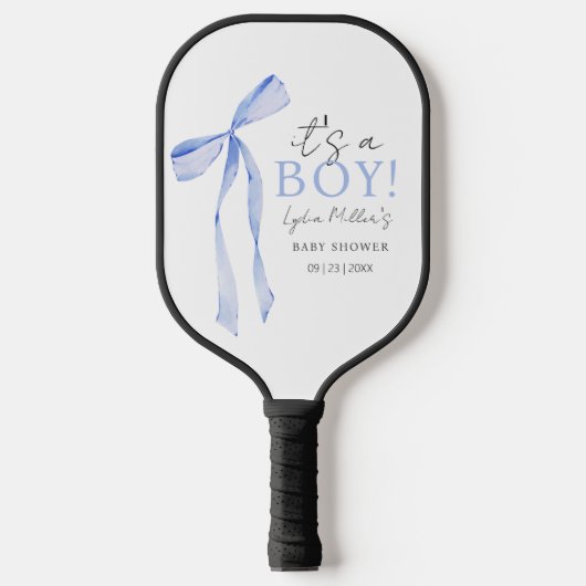 Blue Bow Baby shower Invitation, Jongen Baby showe Pickleball Paddle (Voorkant)