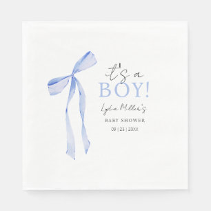 Blue Bow Baby shower Invitation, Jongen Baby showe Servet