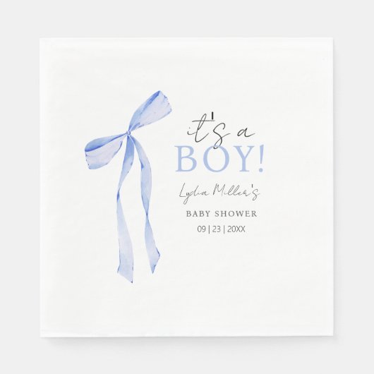 Blue Bow Baby shower Invitation, Jongen Baby showe Servet (Voorkant)