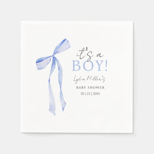 Blue Bow Baby shower Invitation, Jongen Baby showe Servet (Voorkant)