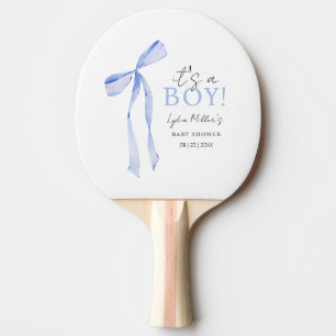 Blue Bow Baby shower Invitation, Jongen Baby showe Tafeltennisbatje