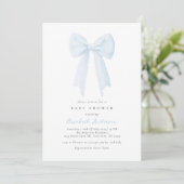 Blue Bow Baby shower Invitation Kaart (Staand voorkant)