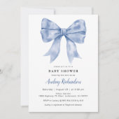 Blue Bow Baby shower Invitation Kaart (Voorkant)