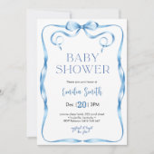 Blue Bow Baby shower Invitation Kaart (Voorkant)