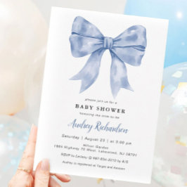 Blue Bow Baby shower Invitation Kaart