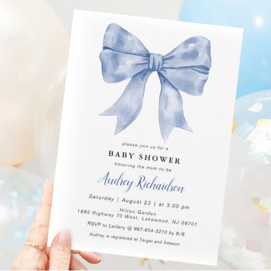 Blue Bow Baby shower Invitation Kaart