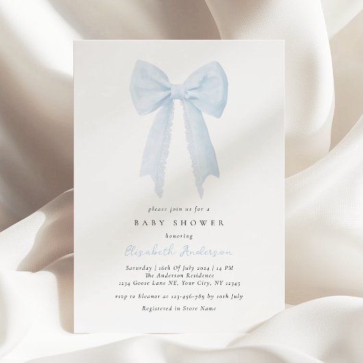 Blue Bow Baby shower Invitation Kaart