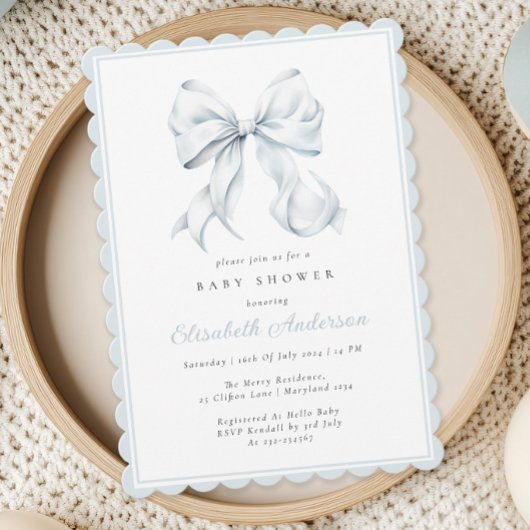 Blue Bow Baby shower Invitation Kaart