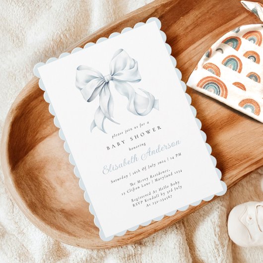 Blue Bow Baby shower Invitation Kaart