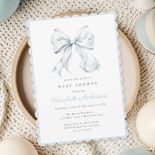Blue Bow Baby shower Invitation Kaart