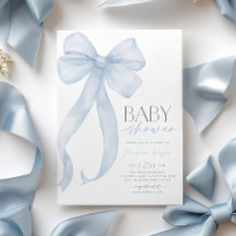 Blue Bow Baby shower Invitation Sjabloon Afdrukbaa