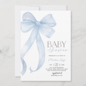 Blue Bow Baby shower Invitation Sjabloon Afdrukbaa Kaart (Voorkant)