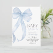 Blue Bow Baby shower Invitation Sjabloon Afdrukbaa Kaart (Staand voorkant)