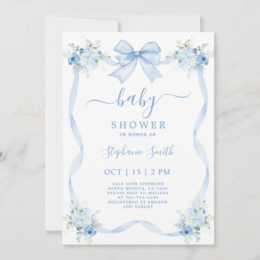 Blue Bow-Baby shower Kaart (Voorkant)