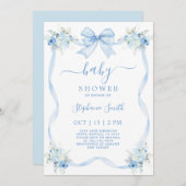 Blue Bow-Baby shower Kaart (Voorkant / Achterkant)