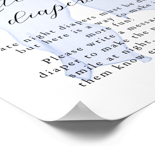 Blue Bow Baby shower Late night luiers Poster (Hoek)