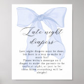 Blue Bow Baby shower Late night luiers Poster (Voorkant)