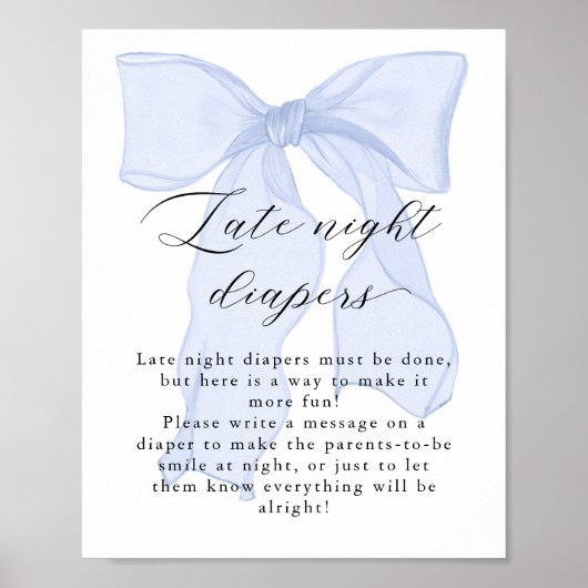 Blue Bow Baby shower Late night luiers Poster (Voorkant)