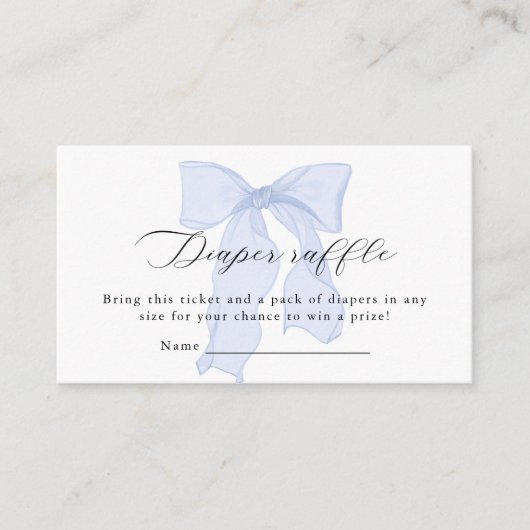 Blue Bow Baby shower Luier Raffle Informatiekaartje (Voorkant)