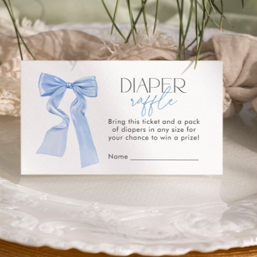 Blue Bow Baby shower Luier Raffle ticket Informatiekaartje