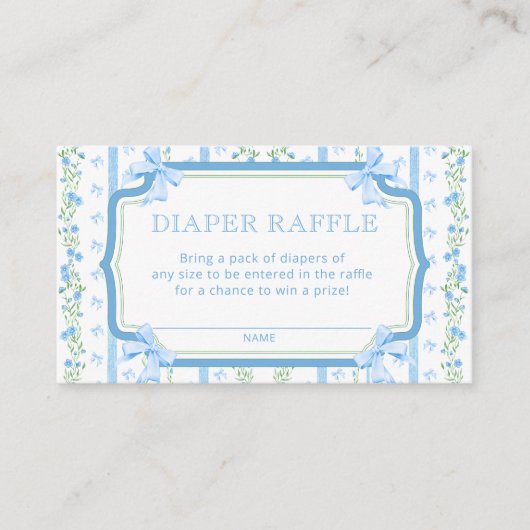 Blue Bow Baby shower Luier Raffle Tickets Informatiekaartje (Voorkant)