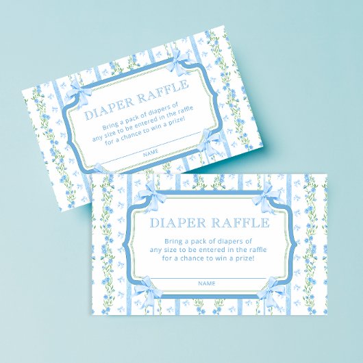 Blue Bow Baby shower Luier Raffle Tickets Informatiekaartje