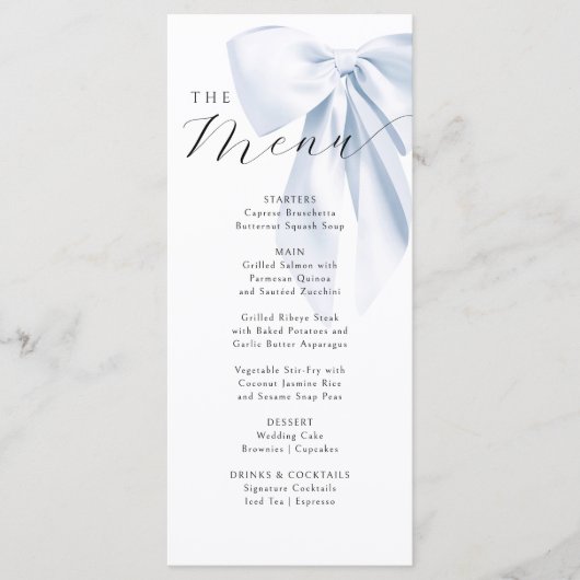 Blue Bow-Baby shower Menu (Voorkant)