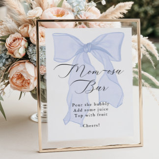 Blue Bow Baby shower Momosa Bar Poster