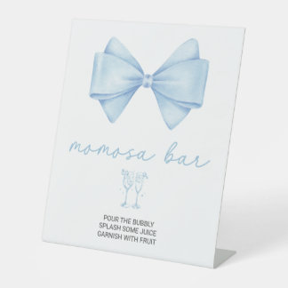 Blue Bow Baby shower Momosa Bar Reclamebord Met Voetstuk