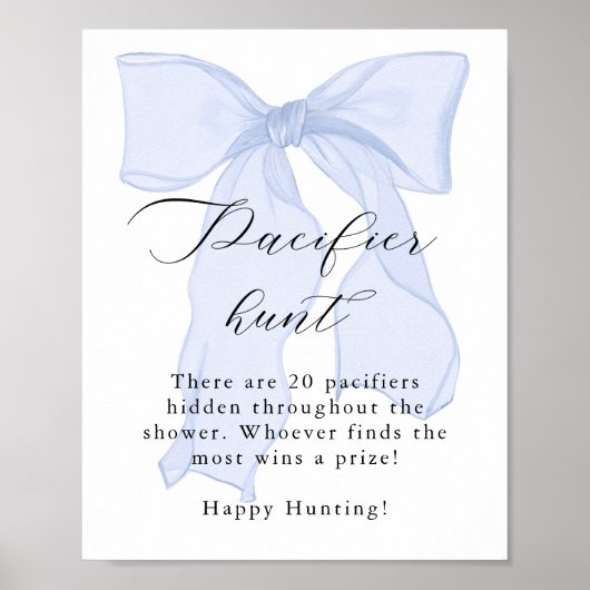 Blue Bow Baby shower Pacifier Hunt Poster (Voorkant)