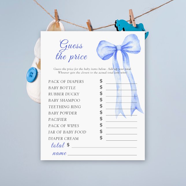 Blue bow baby shower - Raad de prijs Game (Creator heeft geüpload)