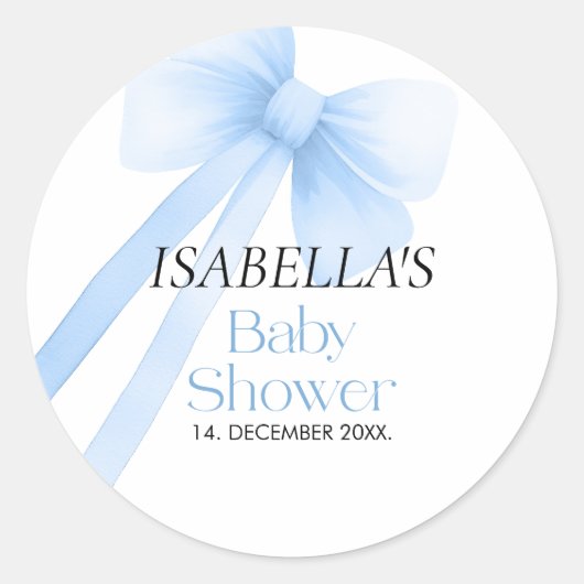 Blue Bow-Baby shower Ronde Sticker (Voorkant)