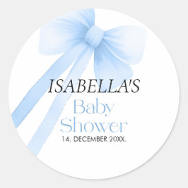 Blue Bow-Baby shower Ronde Sticker