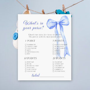 Blue bow baby shower - Wat zit er in je tas spel