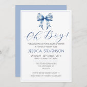 Blue Bow Baby shower Waterverf Kaart (Voorkant / Achterkant)