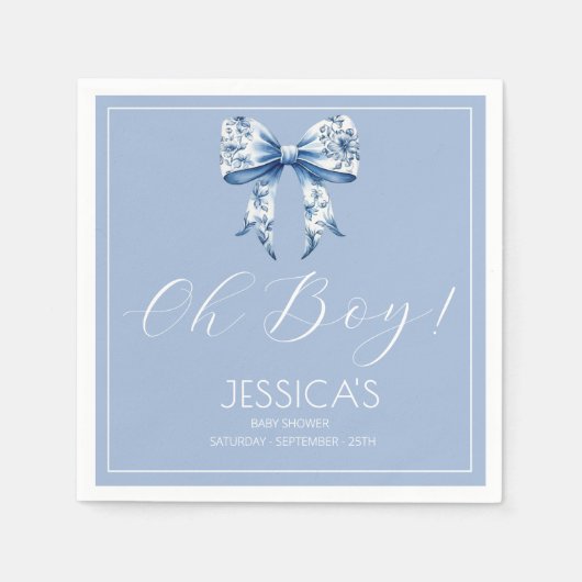Blue Bow Baby shower Waterverf Servet (Voorkant)